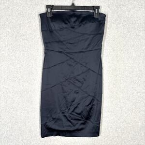 Calvin Klein Dress 4 Navy Satin Mini Bandage Evening Bra Sexy HOCO‎ Y2K Dance